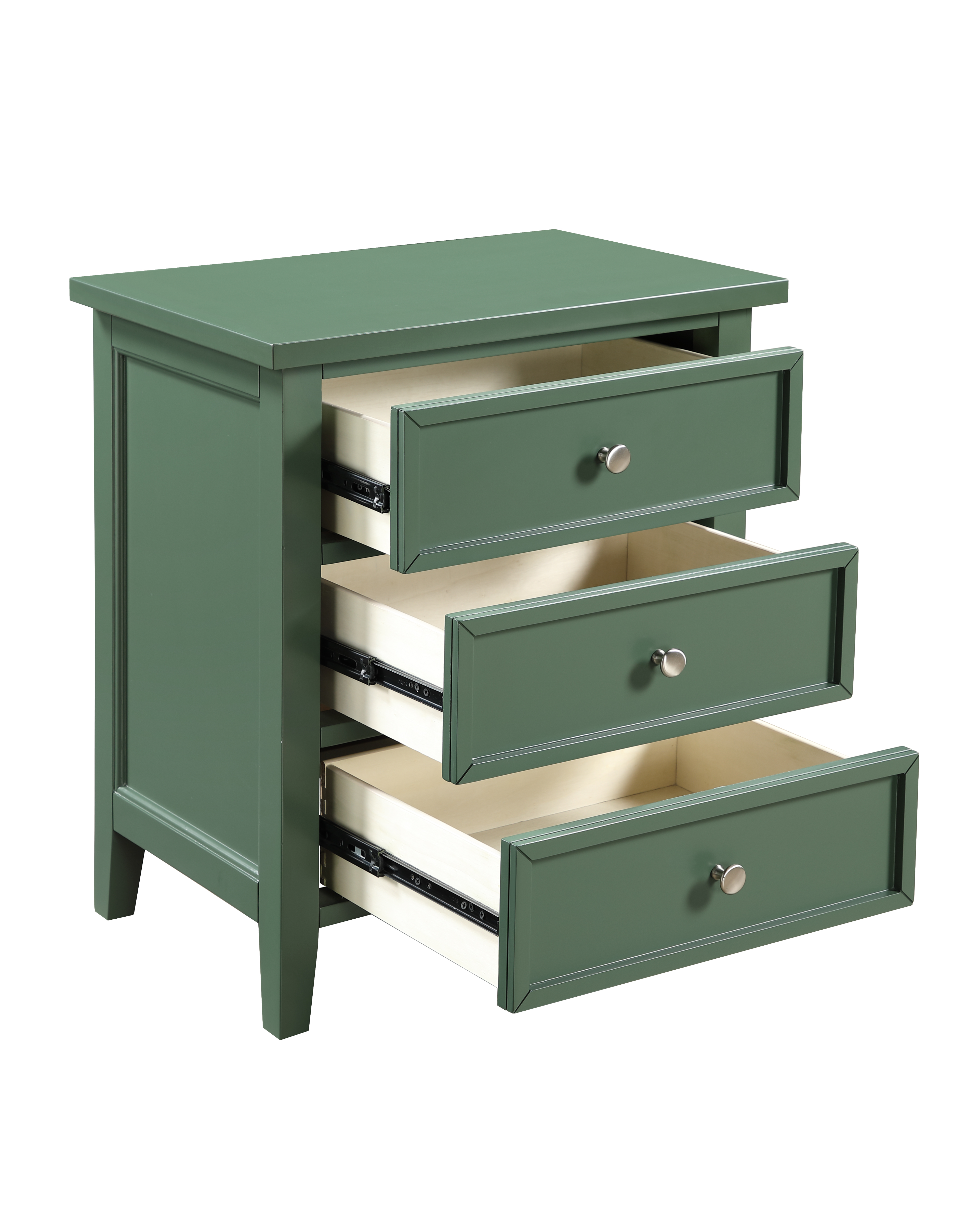 Lawton 3-Drawer Nightstand with Tapered Legs and Nickel Finished Pulls - Vintage Green – image 8