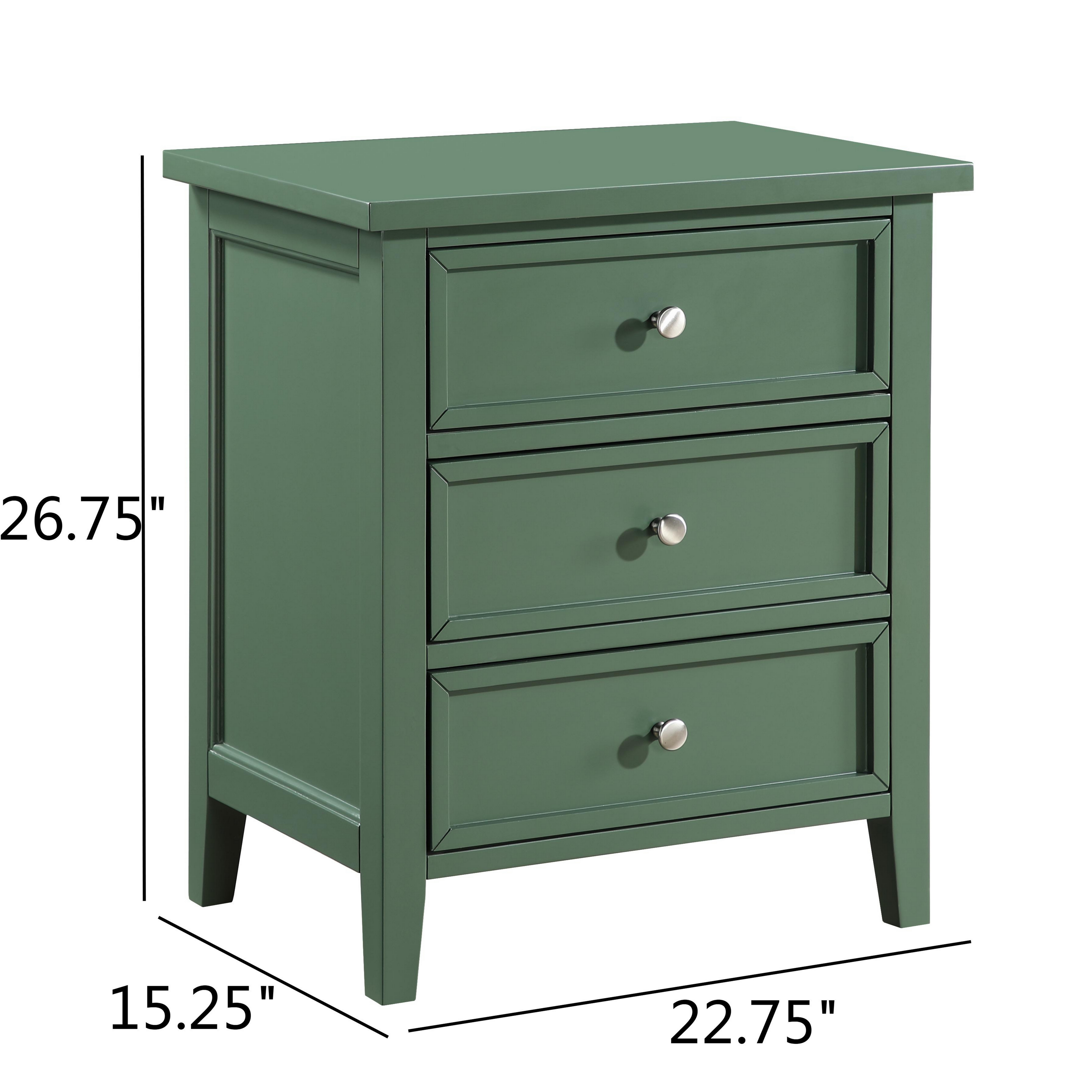 Lawton 3-Drawer Nightstand with Tapered Legs and Nickel Finished Pulls - Vintage Green – image 12
