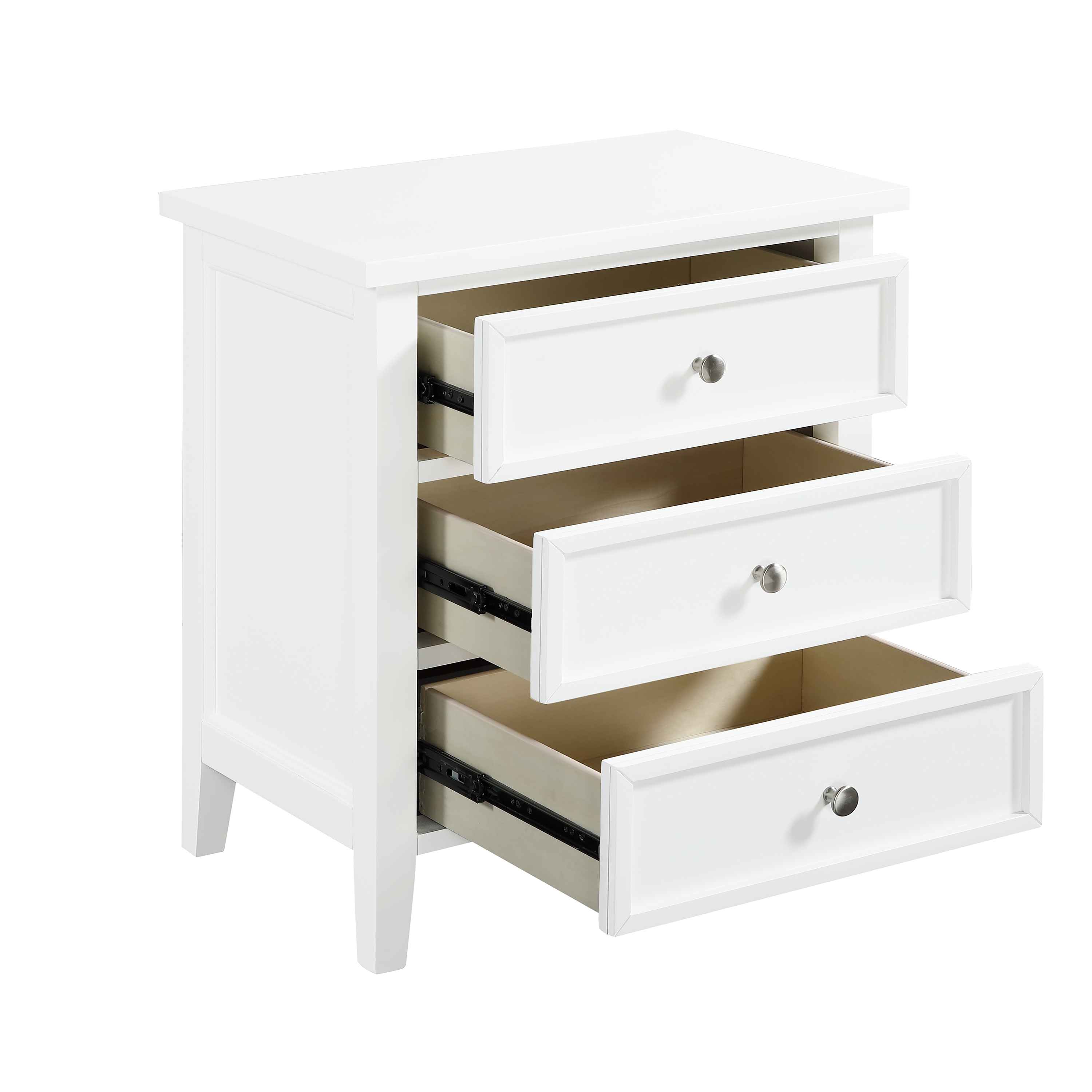 Lawton 3-Drawer Nightstand with Tapered Legs and Nickel Finished Pulls - White – image 8