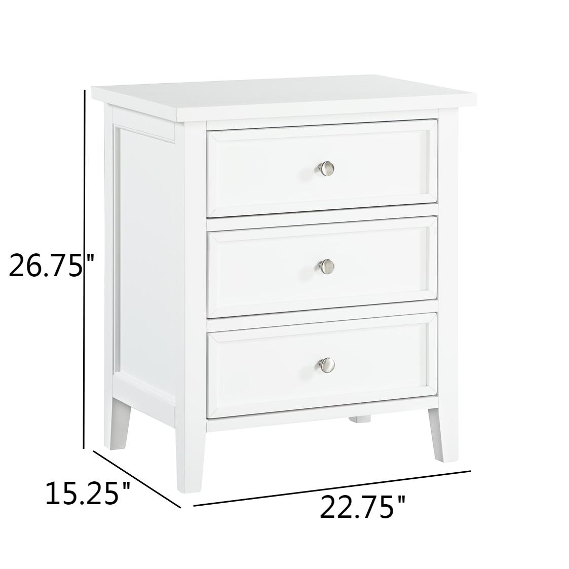 Lawton 3-Drawer Nightstand with Tapered Legs and Nickel Finished Pulls - White – image 11