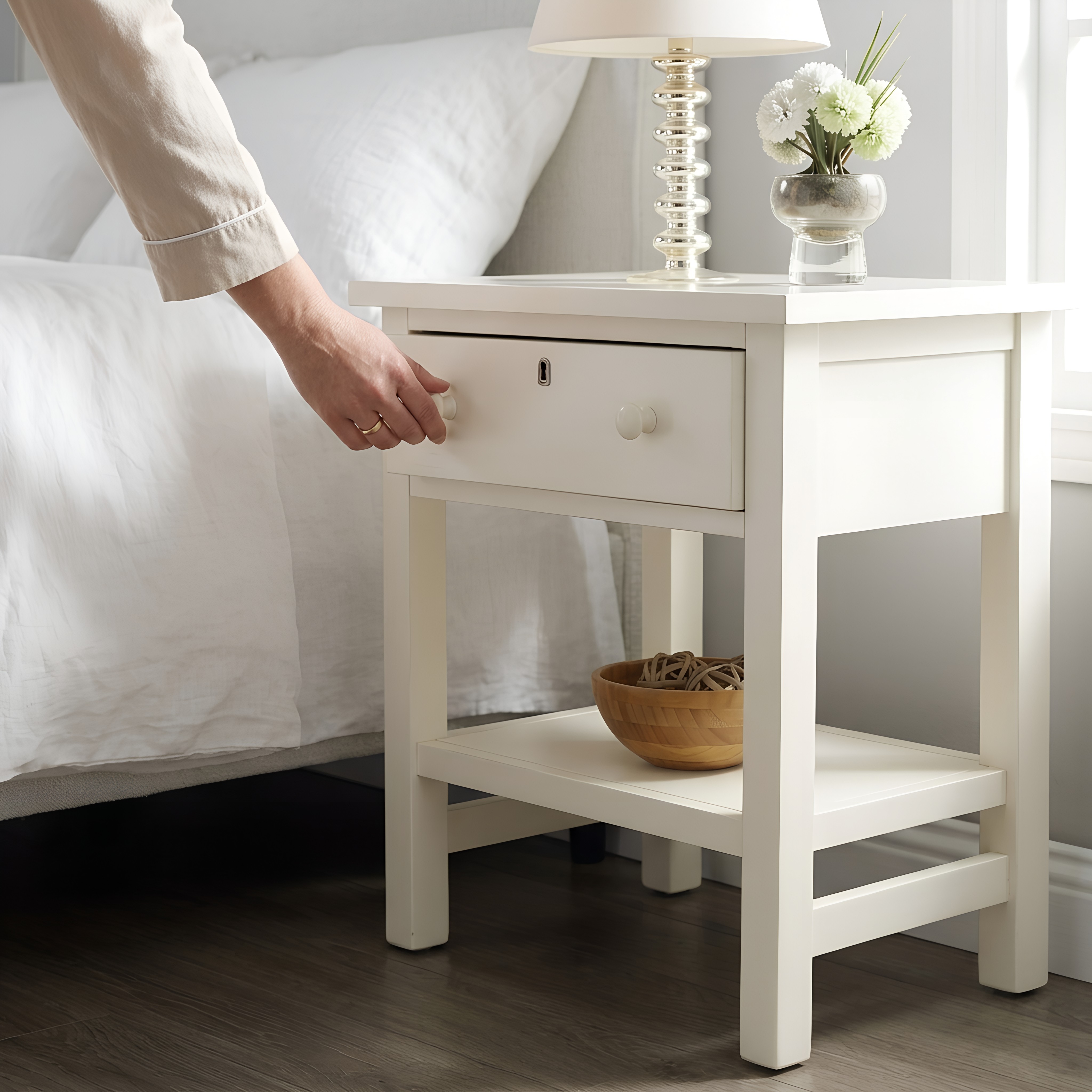 Farmington Farmhouse Style 1-Drawer Storage Nightstand with Shelf – image 9