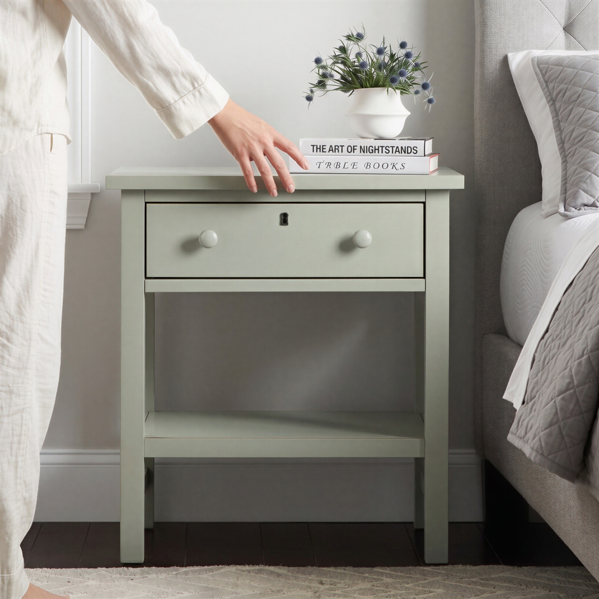Farmington Farmhouse Style 1-Drawer Storage Nightstand with Shelf - Antique Grey