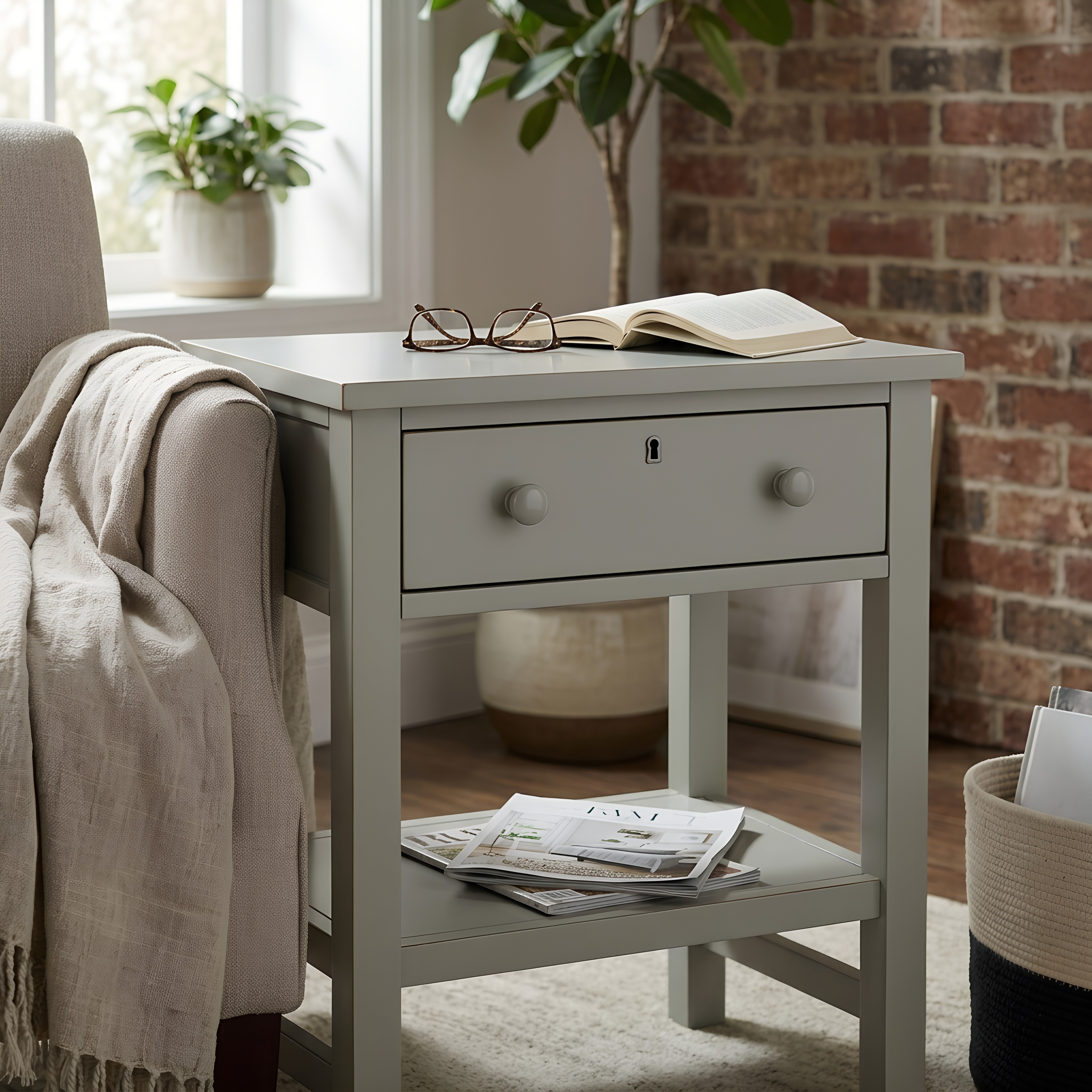 Farmington Farmhouse Style 1-Drawer Storage Nightstand with Shelf - Antique Grey – image 10