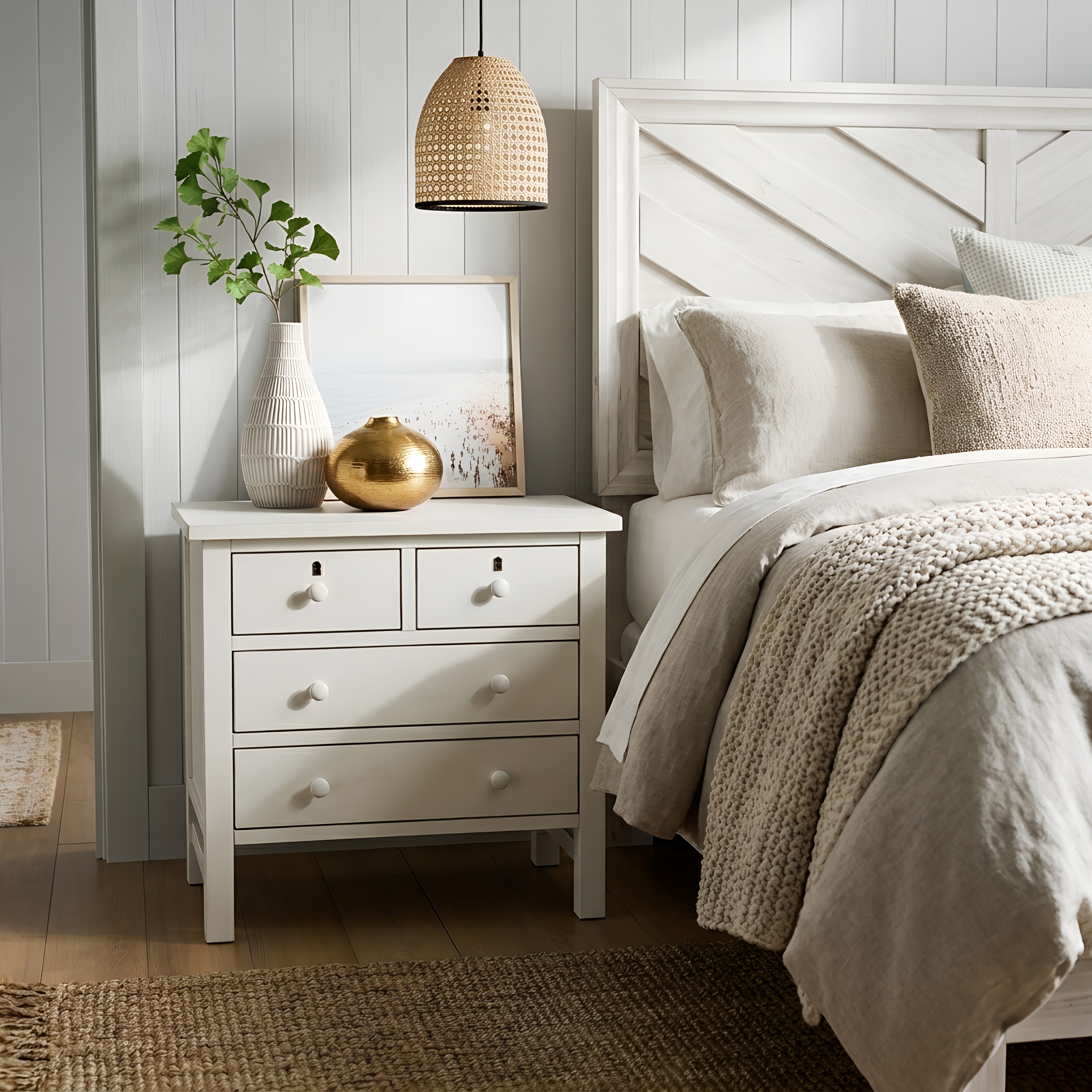 Greensboro 4-Drawer Storage Nightstand with Faux Keyhole Accents and Wooden Knobs