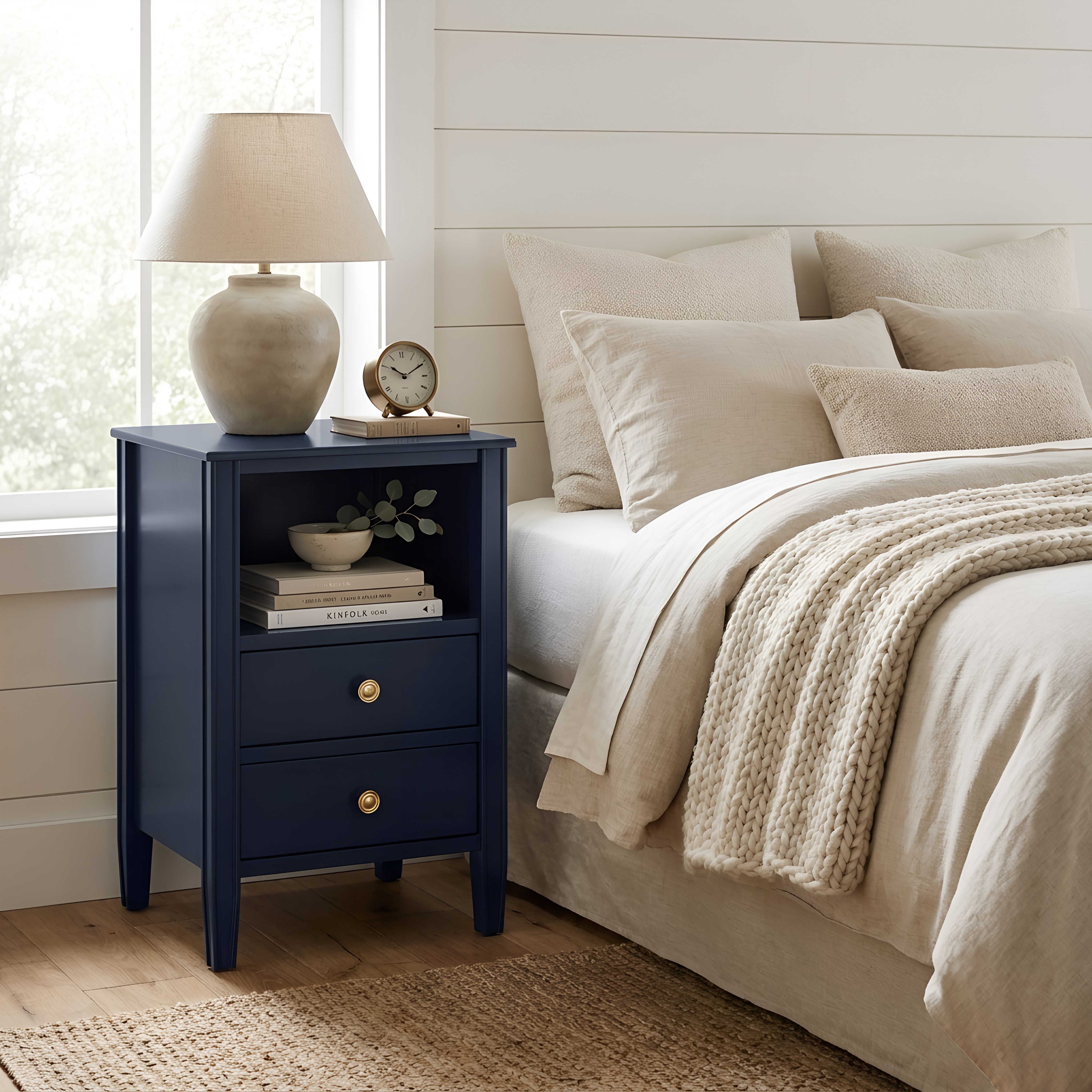 Westhaven 2-Drawer Nightstand with Open Shelf and Brushed Gold Knobs - Midnight Blue