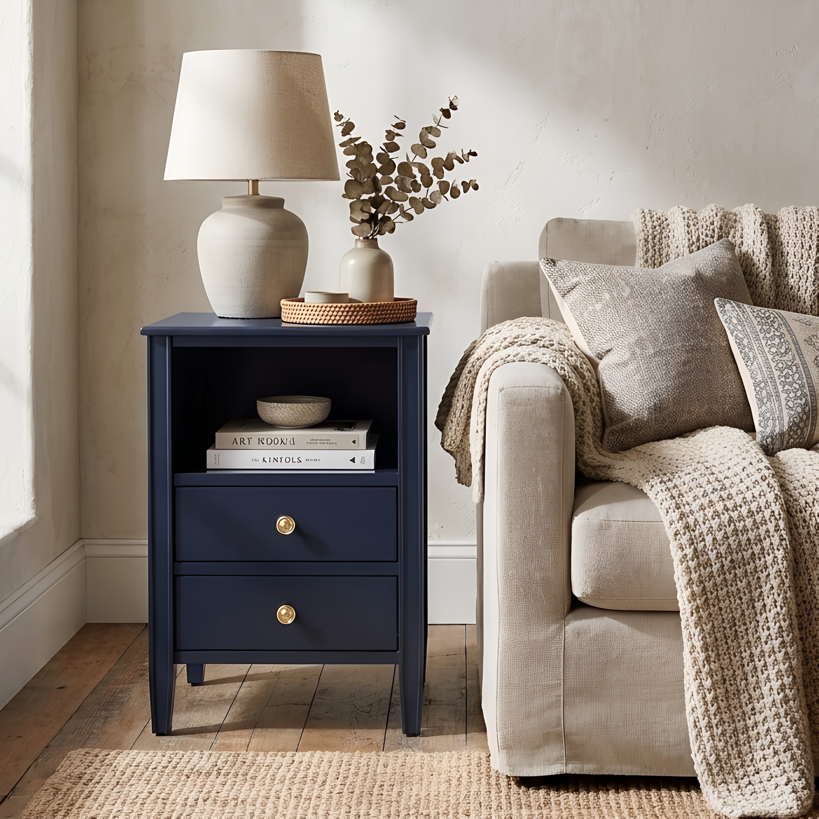 Westhaven 2-Drawer Nightstand with Open Shelf and Brushed Gold Knobs - Midnight Blue – image 2