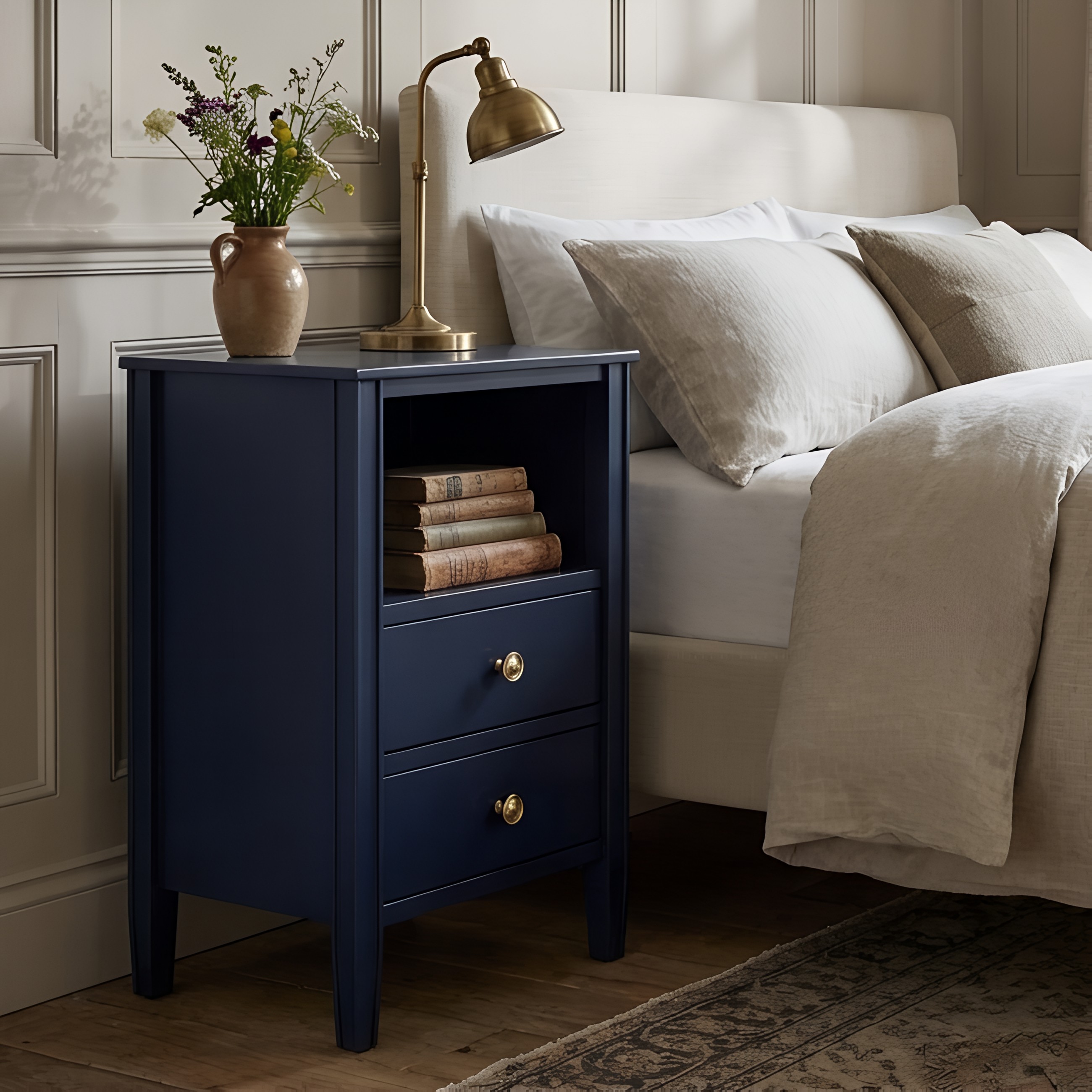 Westhaven 2-Drawer Nightstand with Open Shelf and Brushed Gold Knobs - Midnight Blue – image 3