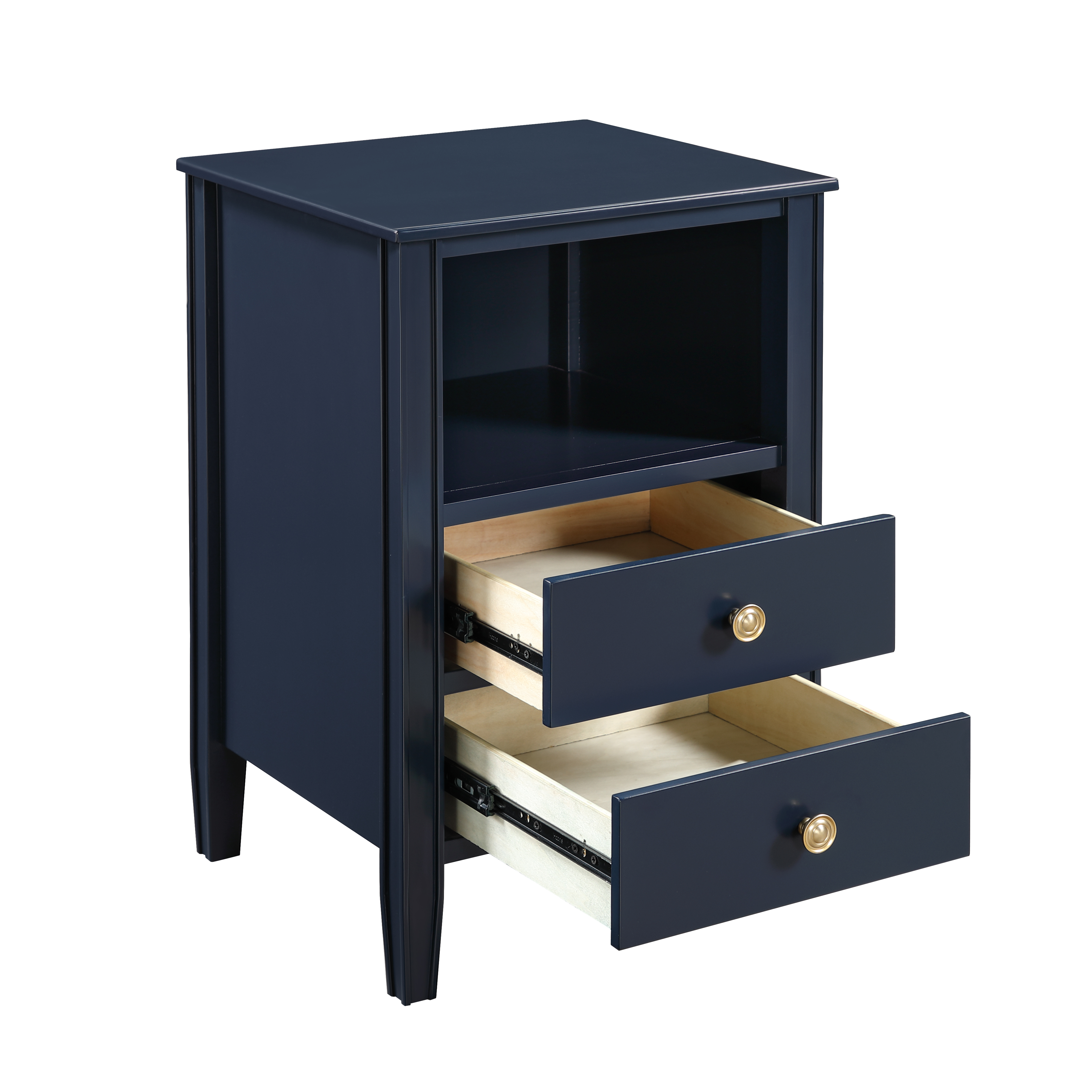 Westhaven 2-Drawer Nightstand with Open Shelf and Brushed Gold Knobs - Midnight Blue – image 8