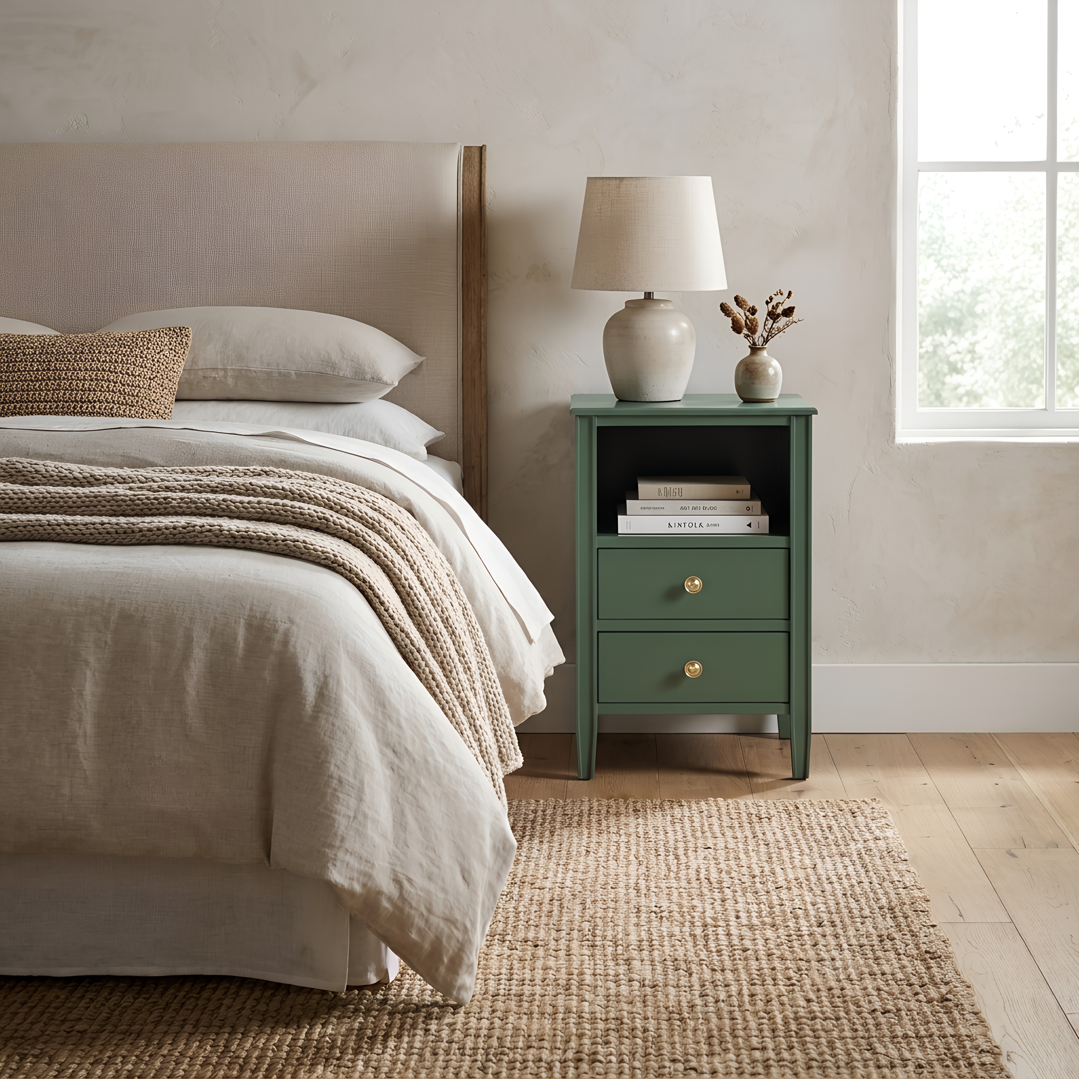 Westhaven 2-Drawer Nightstand with Open Shelf and Brushed Gold Knobs - Vintage Green – image 2