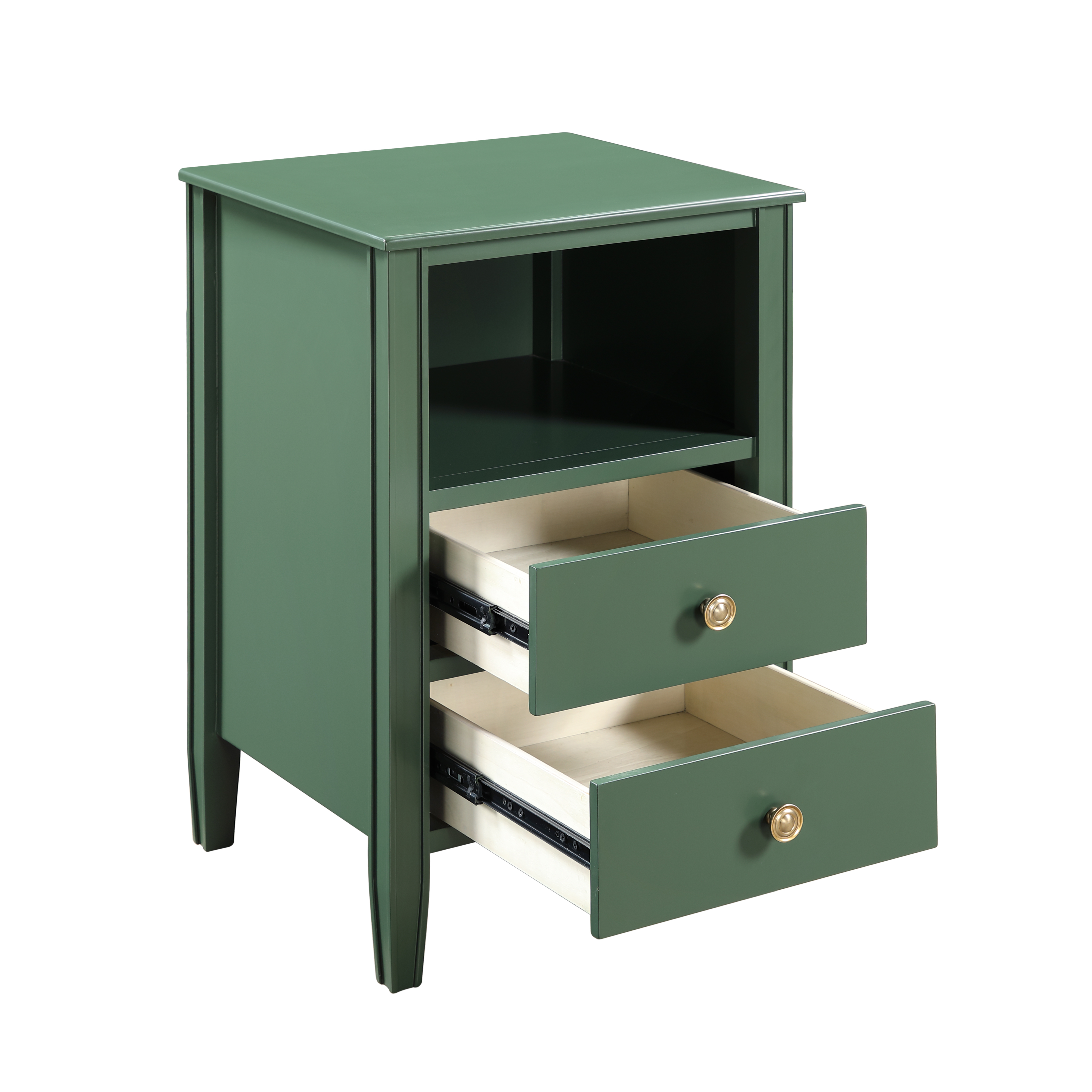Westhaven 2-Drawer Nightstand with Open Shelf and Brushed Gold Knobs - Vintage Green – image 7