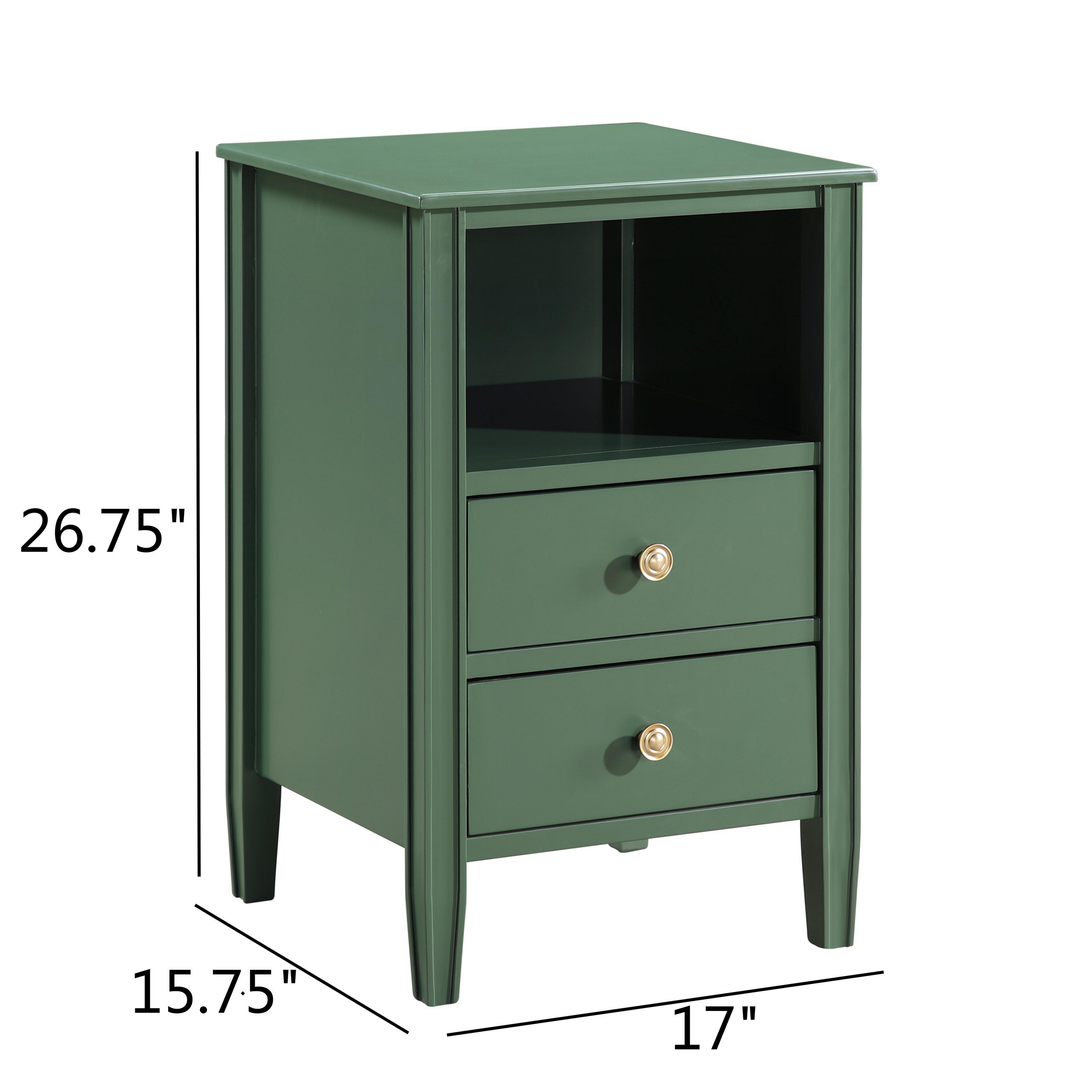 Westhaven 2-Drawer Nightstand with Open Shelf and Brushed Gold Knobs - Vintage Green – image 11