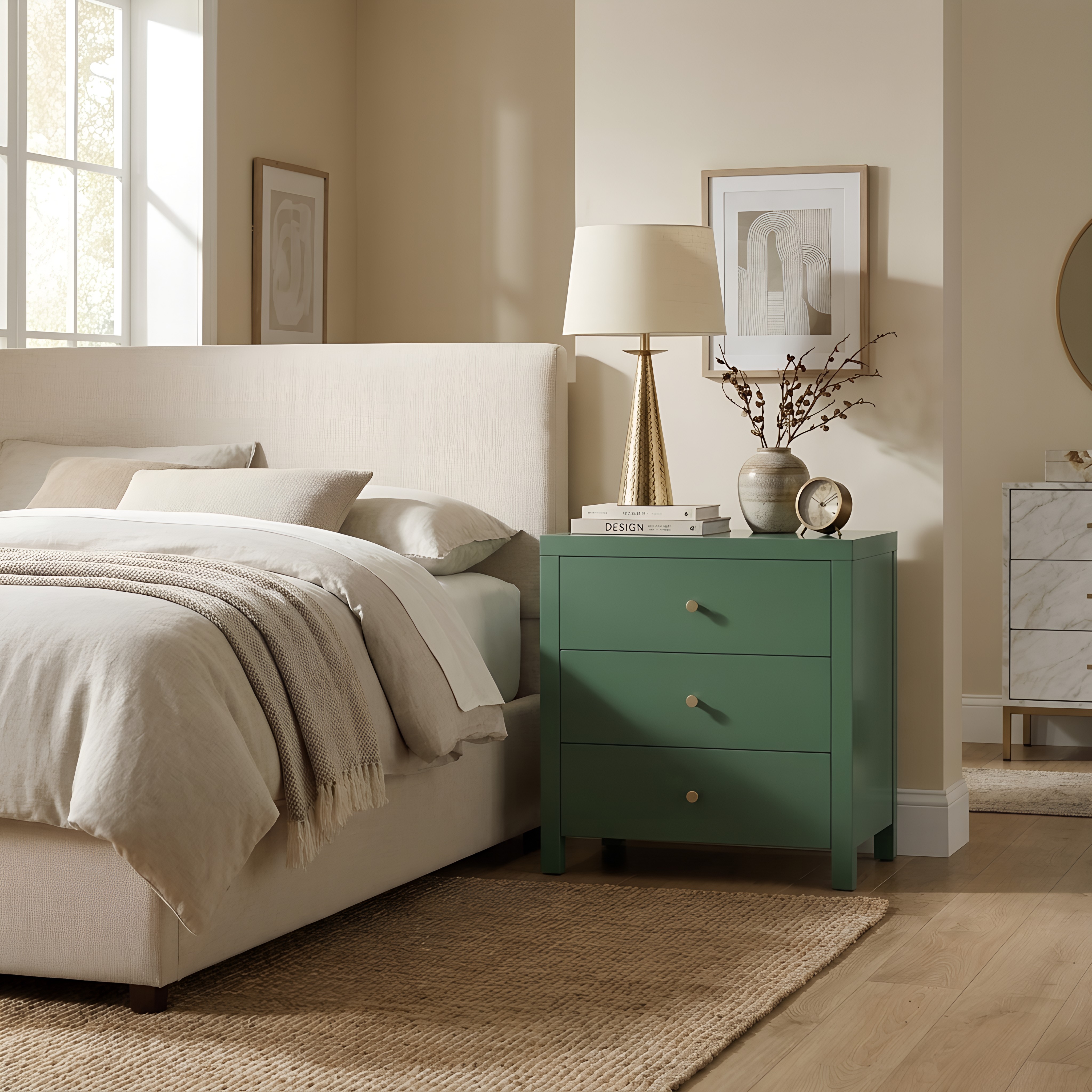 Newburgh 3-Drawer Nightstand with Brushed Gold Knobs - No Assembly Required - Vintage Green