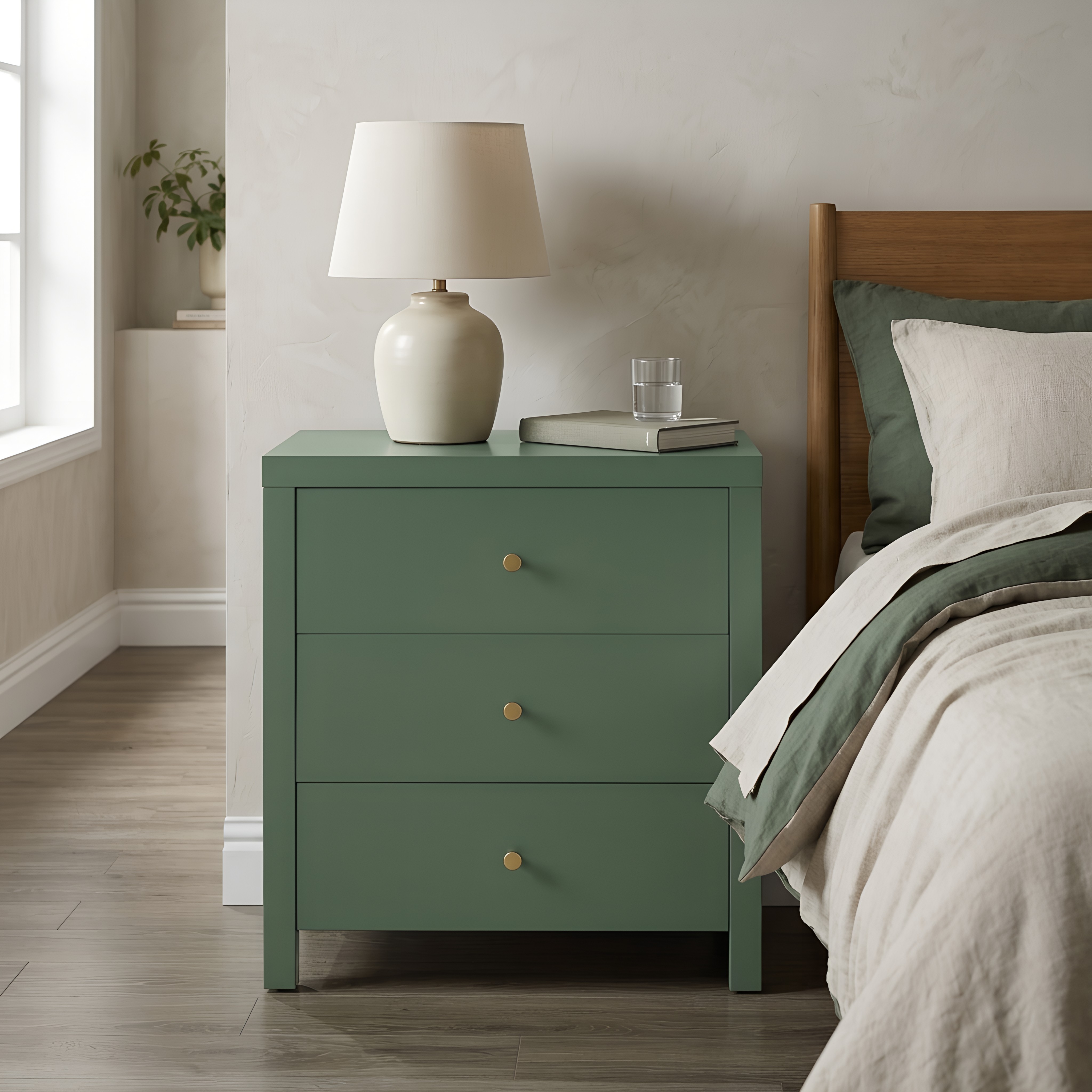 Newburgh 3-Drawer Nightstand with Brushed Gold Knobs - No Assembly Required - Vintage Green – image 2