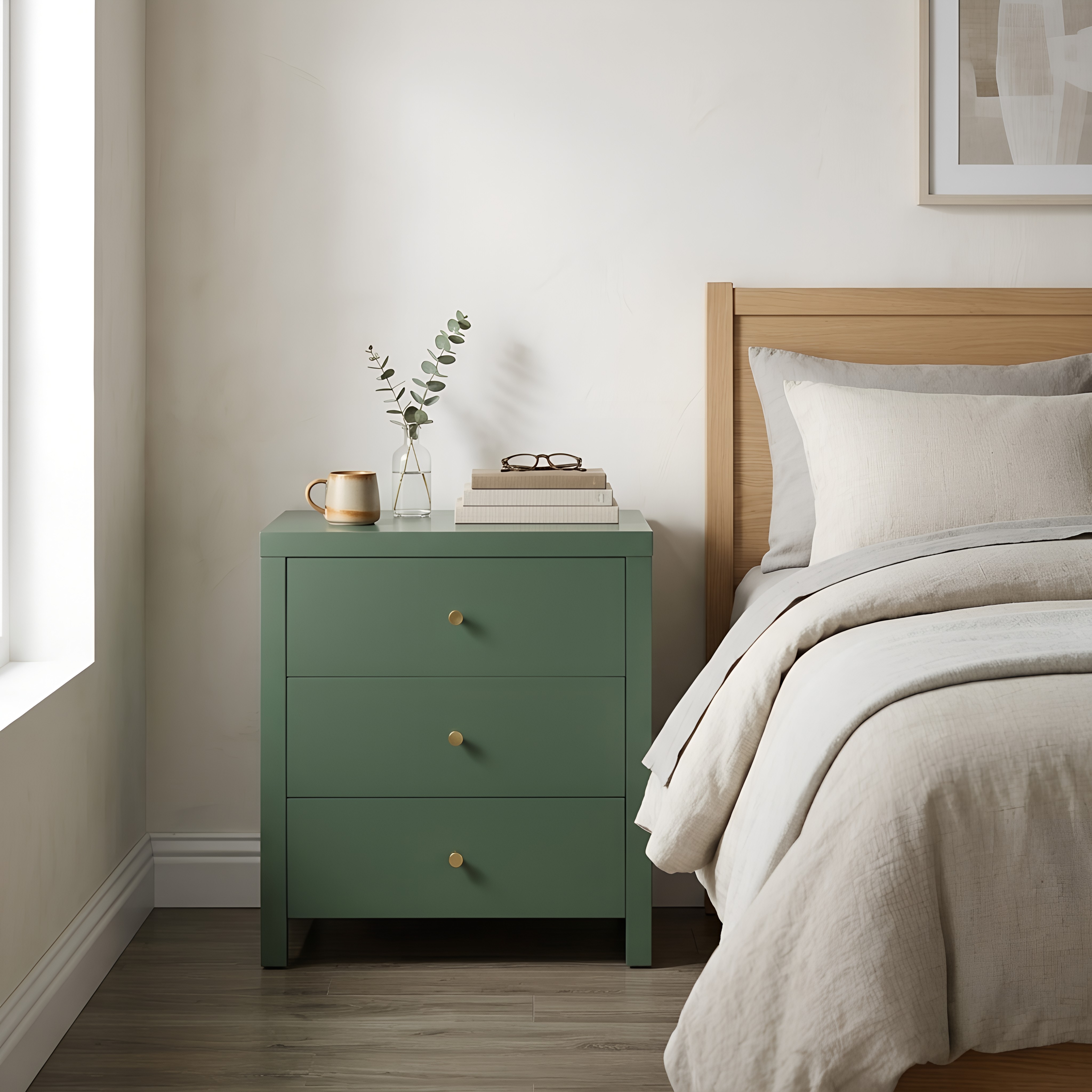 Newburgh 3-Drawer Nightstand with Brushed Gold Knobs - No Assembly Required - Vintage Green – image 3