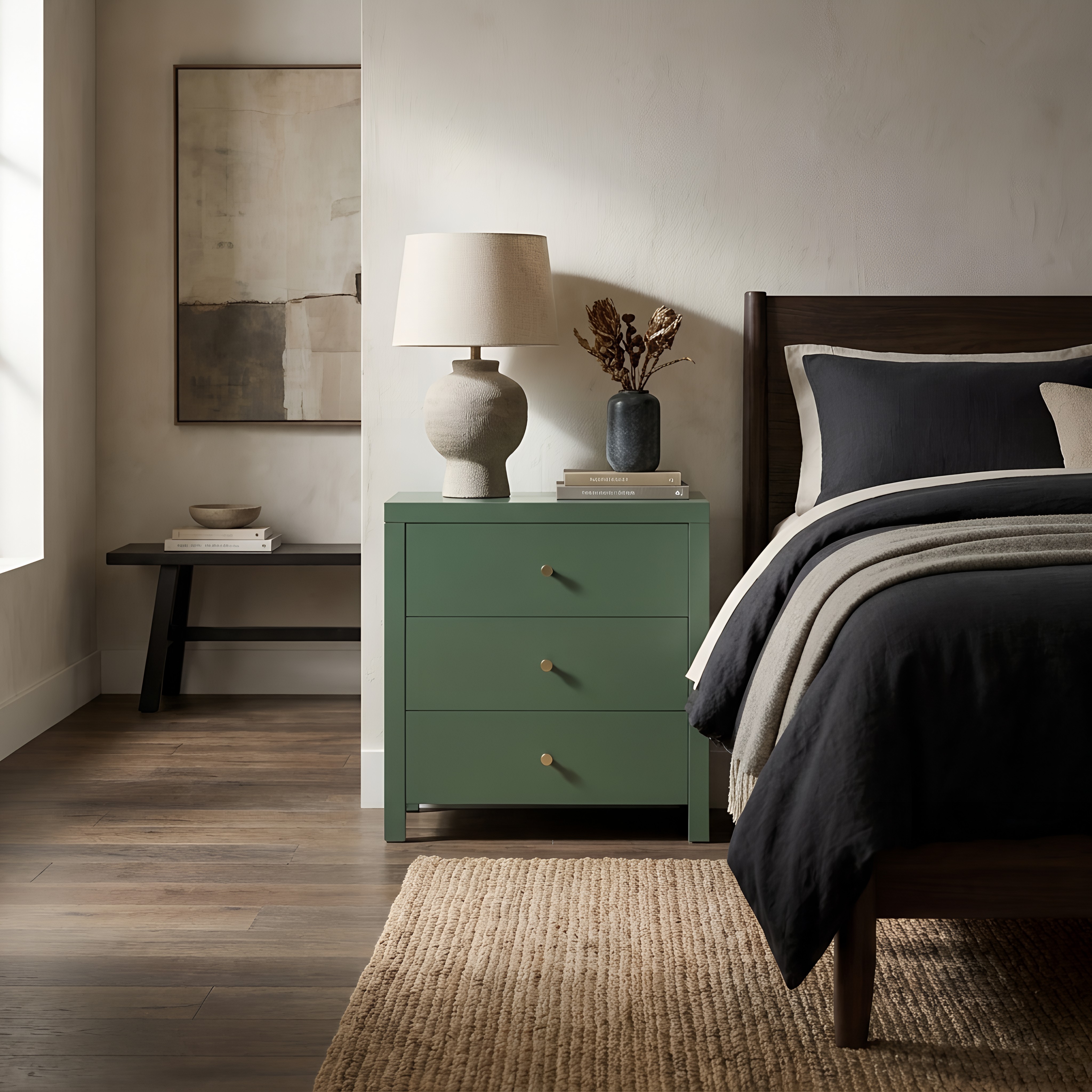Newburgh 3-Drawer Nightstand with Brushed Gold Knobs - No Assembly Required - Vintage Green – image 4