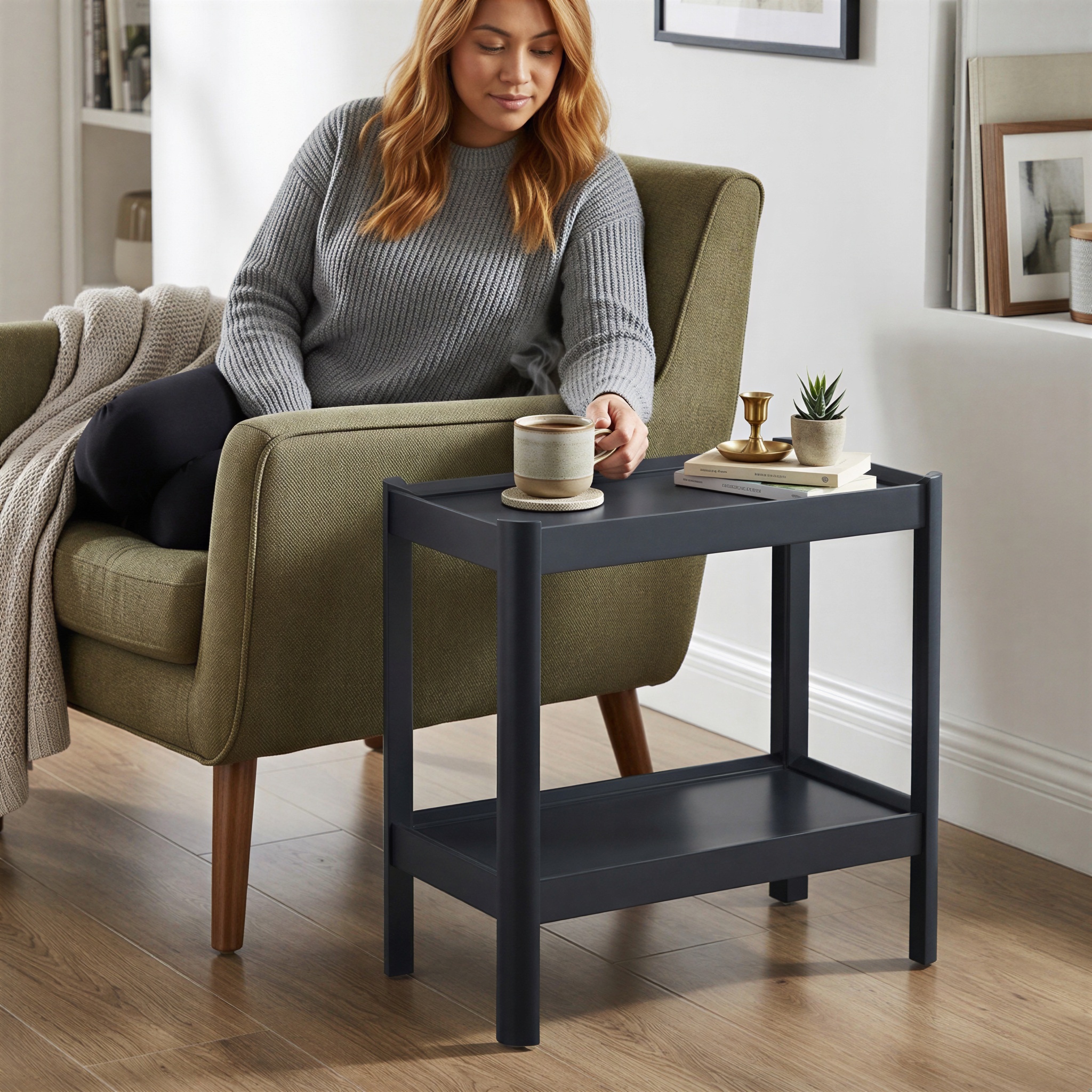 Yulin Modern Minimalist 22"H Side Table with Raised Edges and Open Shelves