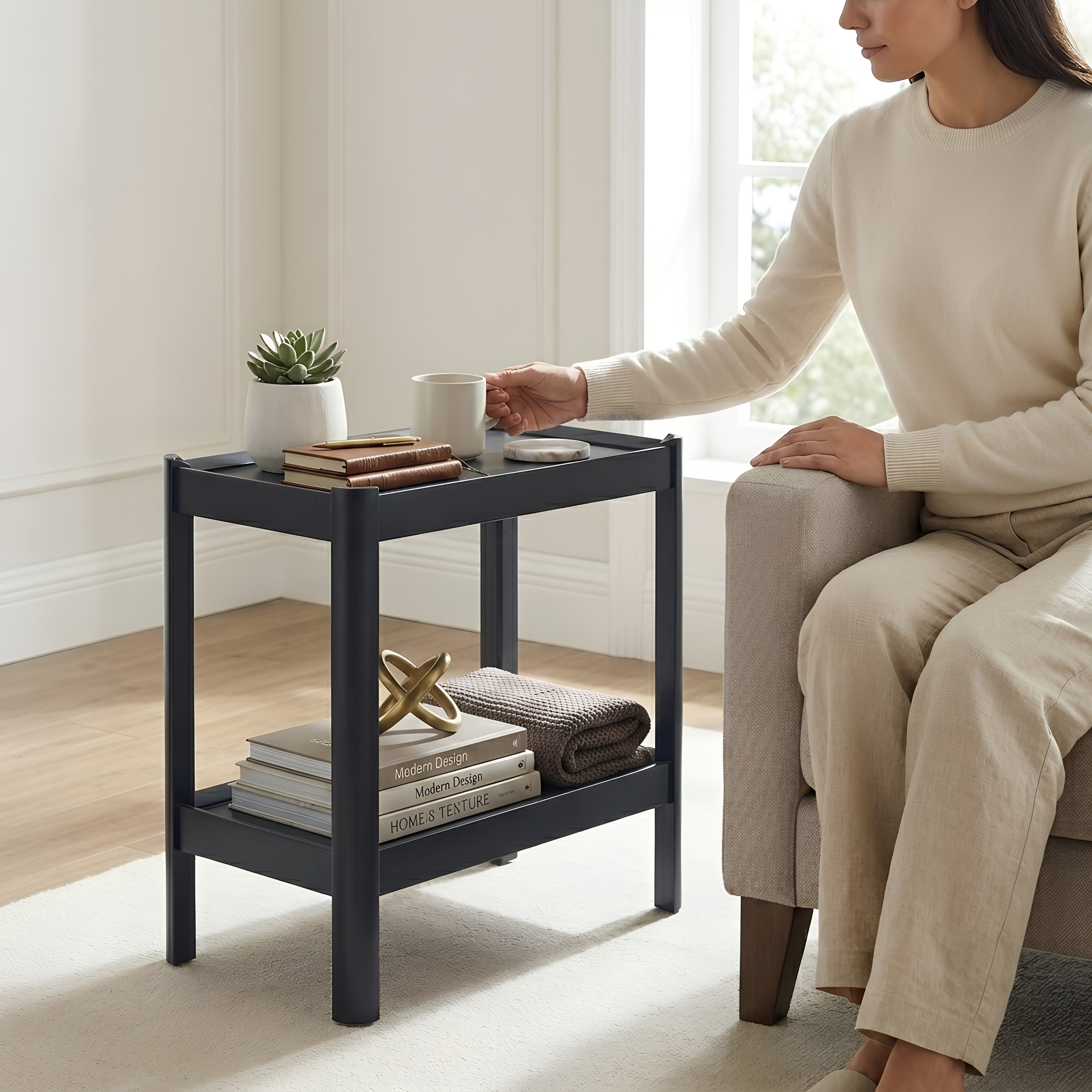 Yulin Modern Minimalist 22"H Side Table with Raised Edges and Open Shelves – image 10
