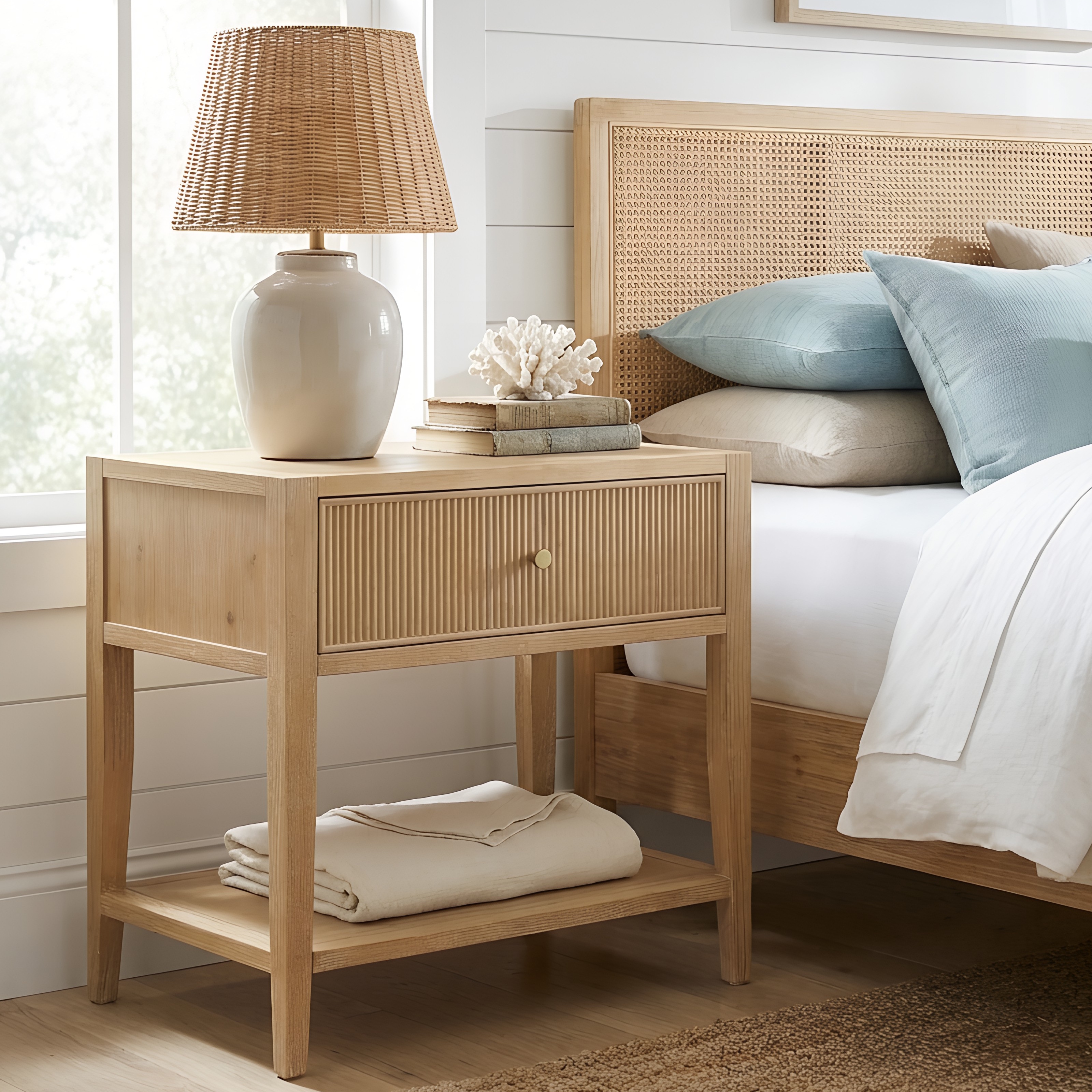 Fallbrook Pine 1-Drawer Nightstand with Reeded Drawer Front and Gold Drawer Pull