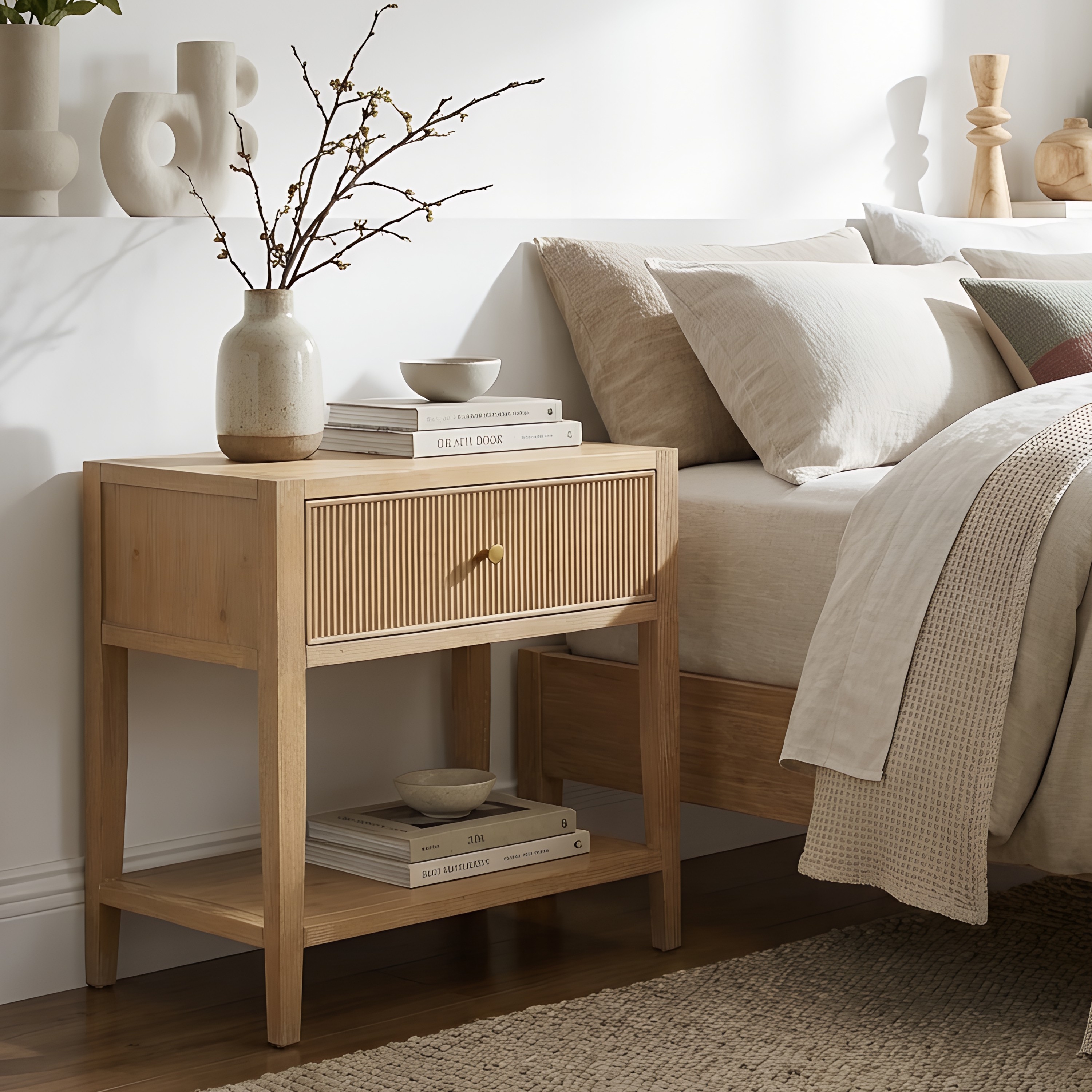 Fallbrook Pine 1-Drawer Nightstand with Reeded Drawer Front and Gold Drawer Pull – image 2