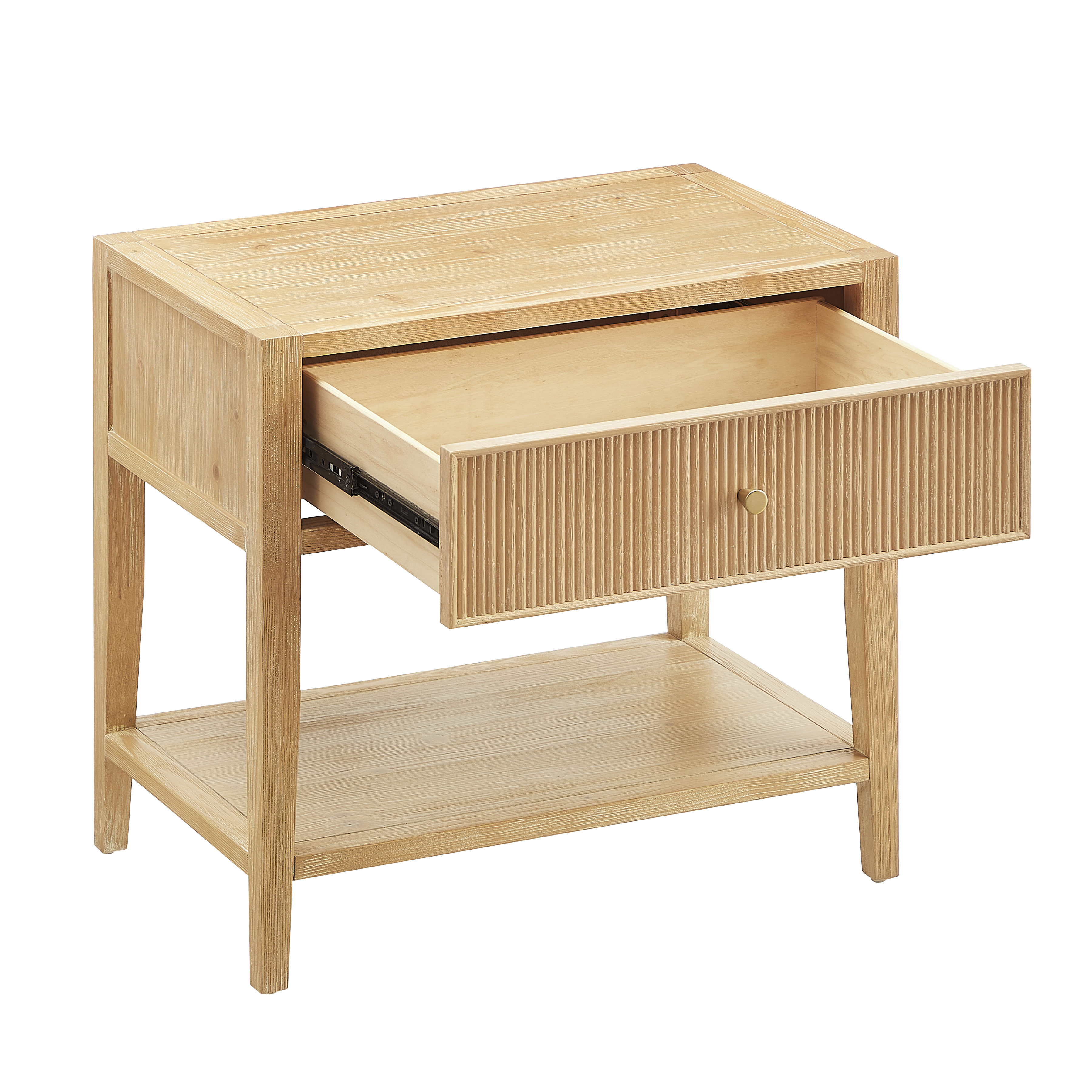 Fallbrook Pine 1-Drawer Nightstand with Reeded Drawer Front and Gold Drawer Pull – image 6