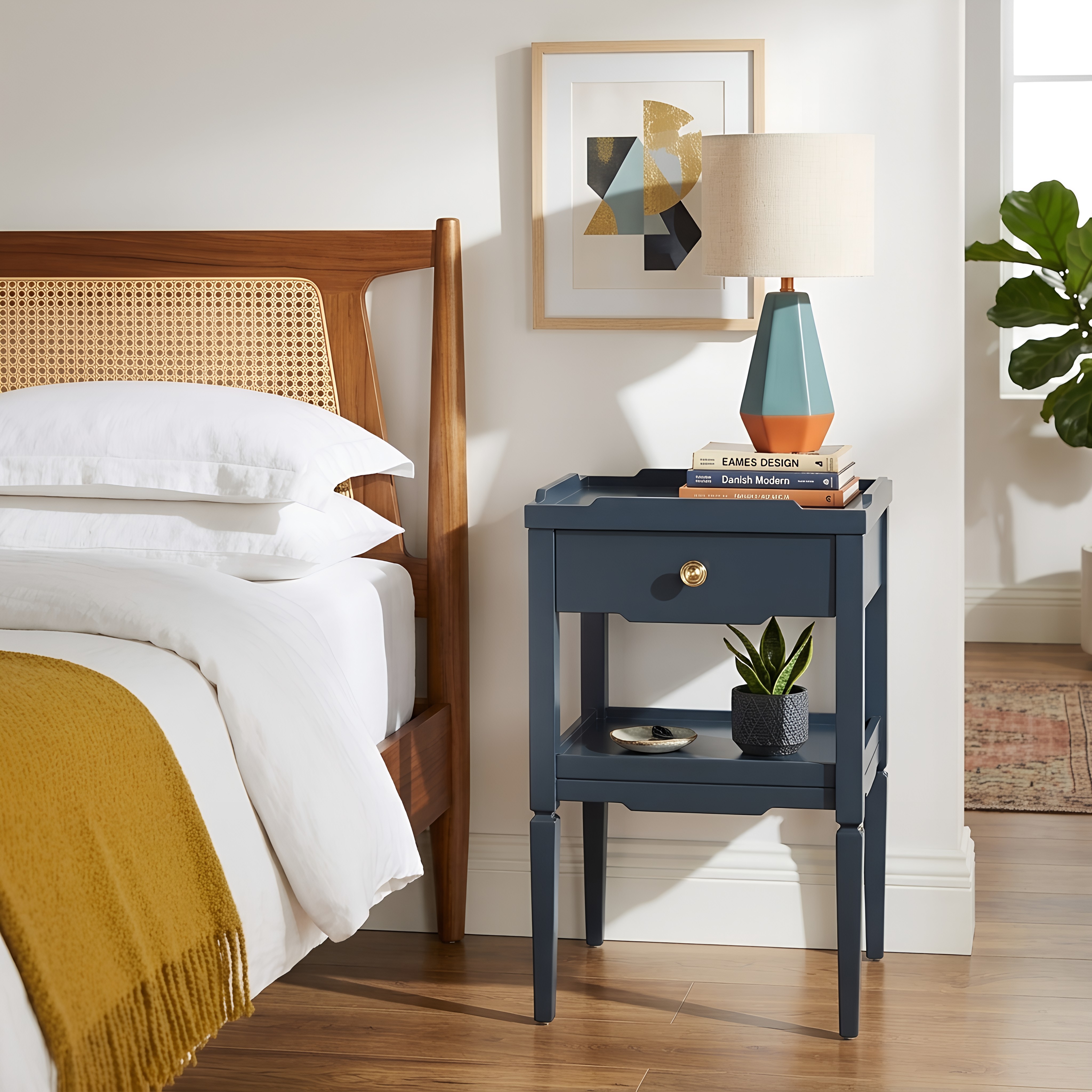 Macon Modern Farmhouse 1-Drawer Storage Nightstand with Tapered Legs and Raised Edges