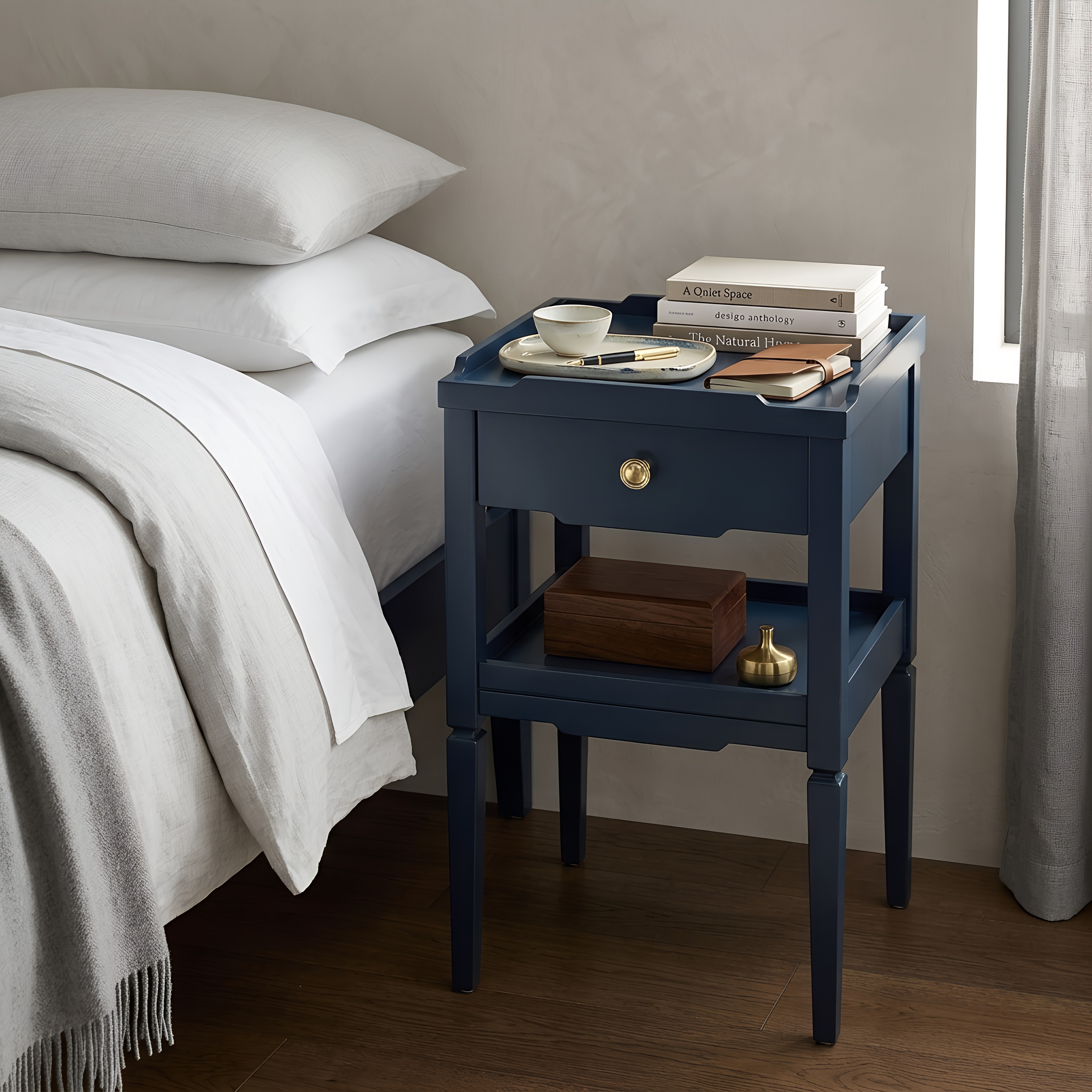 Macon Modern Farmhouse 1-Drawer Storage Nightstand with Tapered Legs and Raised Edges – image 10